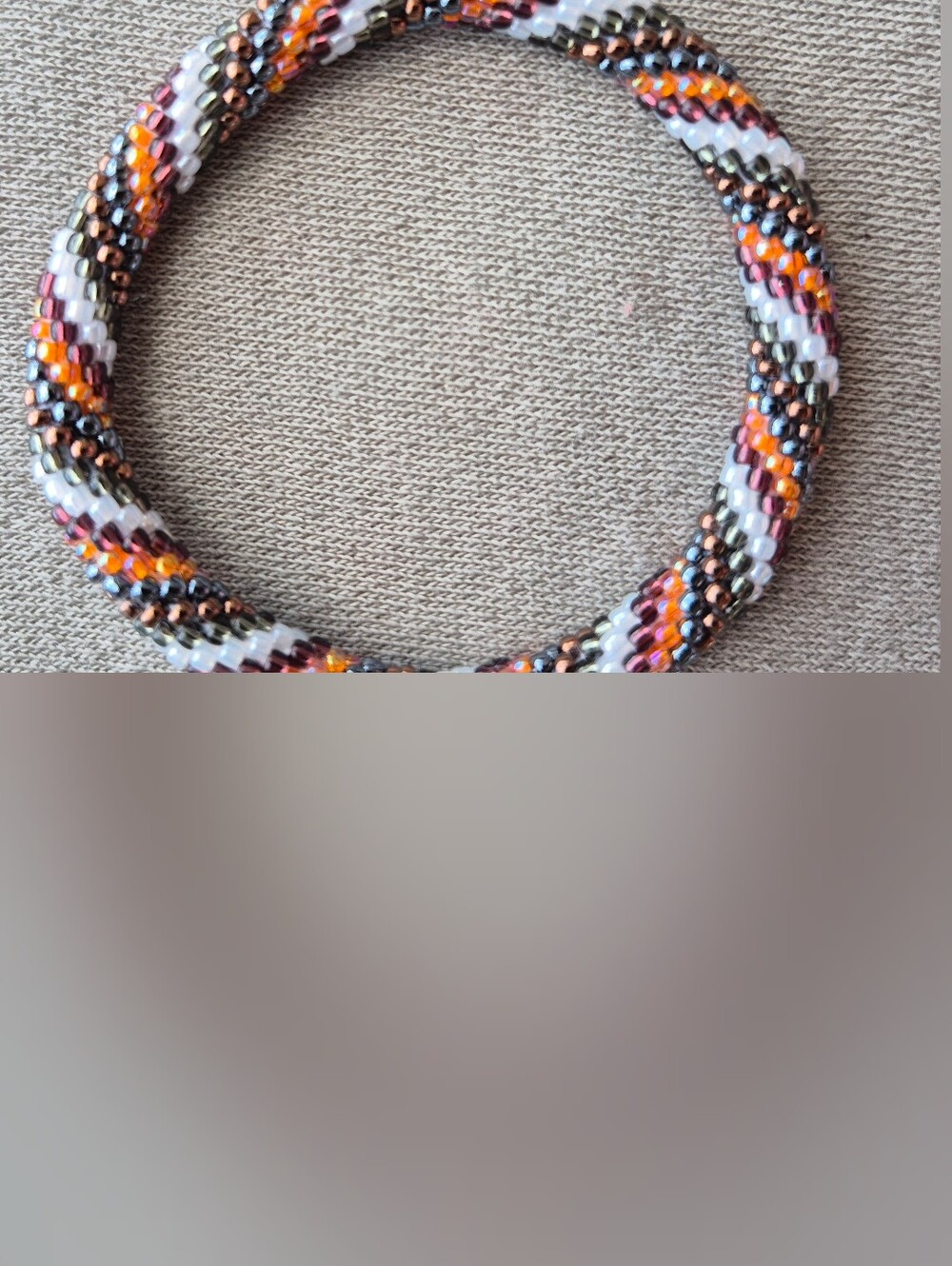 Handcrafted Beaded Twist Bracelet - White, Orange & Metallic